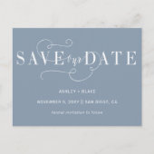 Dusty Blue Eenvoudige kalligrafie Bewaar de datum Aankondigingskaart (Voorkant)