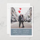 Dusty Blue Eenvoudige & Moderne Foto Bewaar de Dat Aankondigingskaart (Voorkant / Achterkant)