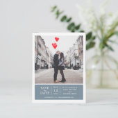 Dusty Blue Eenvoudige & Moderne Foto Bewaar de Dat Aankondigingskaart (Staand voorkant)