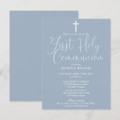 Dusty Blue Eerste Heilige Communie Bewaar de datum Briefkaart (Voorkant / Achterkant)