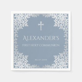 Dusty Blue Eerste Heilige Communie Elegante Jongen Servet