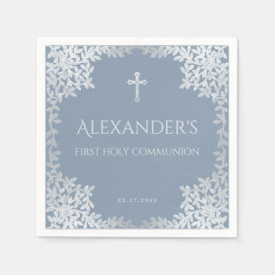 Dusty Blue Eerste Heilige Communie Elegante Jongen Servet