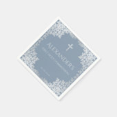 Dusty Blue Eerste Heilige Communie Elegante Jongen Servet (Hoek)