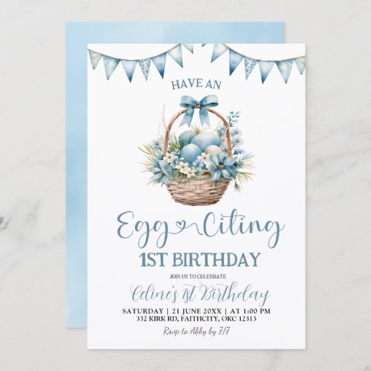 Dusty Blue Eggciting Birthday Kaart (Voorkant / Achterkant)