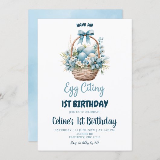 Dusty Blue Eggciting Birthday Kaart (Voorkant / Achterkant)