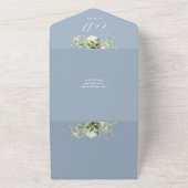 Dusty Blue Eindelijk Boog GreeneryQR Code Huwelijk All In One Uitnodiging (Buitenkant)