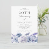 Dusty Blue Elegance 20th Wedding Jubileum Kaart (Staand voorkant)