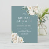 Dusty Blue Elegance: bruids douche uitnodiging (Staand voorkant)