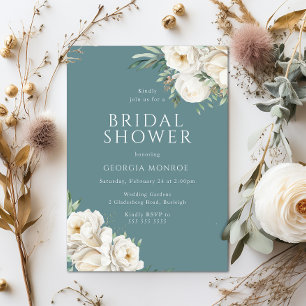 Dusty Blue Elegance: bruids douche uitnodiging