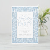 Dusty Blue Elegant Arts Crafts Style Holiday Party Kaart (Staand voorkant)