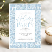 Dusty Blue Elegant Arts Crafts Style Holiday Party Kaart