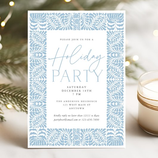 Dusty Blue Elegant Arts Crafts Style Holiday Party Kaart