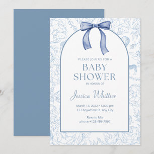 Dusty Blue Elegant Bloemen Baby shower Kaart