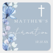 Dusty Blue Elegant Bloemen Bevestiging Vierkante Sticker (Voorkant)