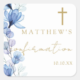 Dusty Blue Elegant Bloemen Bevestiging Vierkante Sticker