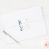 Dusty Blue Elegant Bloemen Bevestiging Vierkante Sticker (Envelop)