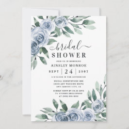 Dusty Blue Elegant Bloemen Boho Roos Vrijgezellenf Kaart