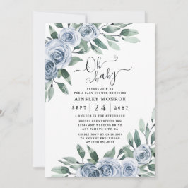 Dusty Blue Elegant Bloemen Boho Rustiek Baby showe Kaart
