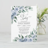 Dusty Blue Elegant Bloemen Boho Rustiek Baby showe Kaart (Staand voorkant)