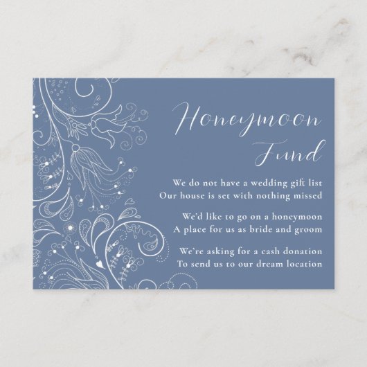 Dusty Blue Elegant Bloemen Bruiloft Huwelijksreis Informatiekaartje (Voorkant)