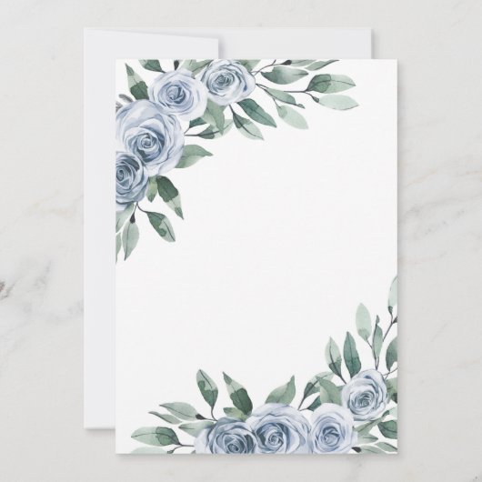 Dusty Blue Elegant Bloemen Rustiek Repetitie Diner Kaart (Achterkant)