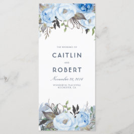 Dusty Blue Elegant Bloemen Trouwprogramma's Programmakaart