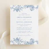 Dusty Blue Elegant Bloemenbruiloft Kaart