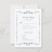 Dusty Blue Elegant  Bloemenbruiloft RSVP Kaartje (Voorkant)