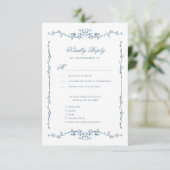 Dusty Blue Elegant  Bloemenbruiloft RSVP Kaartje (Staand voorkant)