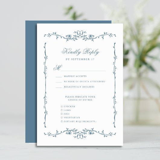 Dusty Blue Elegant  Bloemenbruiloft RSVP Kaartje