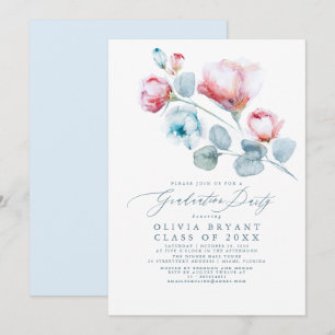 Dusty Blue Elegant Boho Floral Gradual Party Kaart
