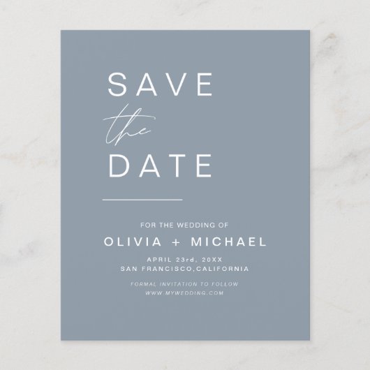 Dusty Blue Elegant Boho Save the Date Minimalist (Voorkant)