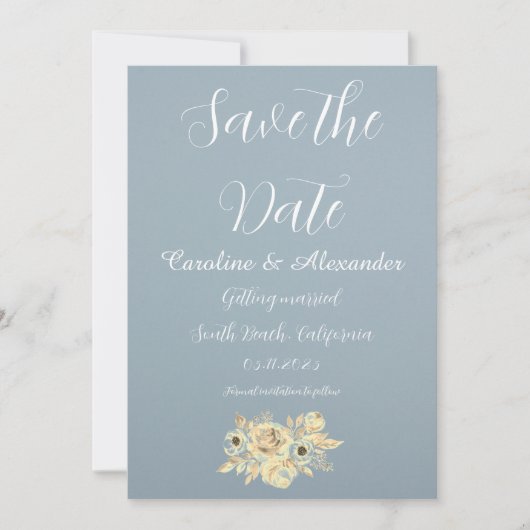 Dusty Blue Elegant Boho Simple Fancy Wedding Save The Date (Voorkant)