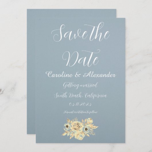 Dusty Blue Elegant Boho Simple Fancy Wedding Save The Date (Voorkant / Achterkant)