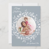 Dusty Blue Elegant Boho Wildflower Kerst Feestdagenkaart (Voorkant)