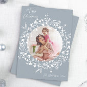 Dusty Blue Elegant Boho Wildflower Kerst Feestdagenkaart