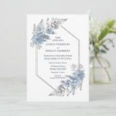 Dusty Blue Elegant Botanical Wedding Kaart (Staand voorkant)