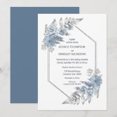 Dusty Blue Elegant Botanical Wedding Kaart (Voorkant / Achterkant)