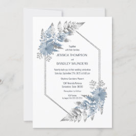 Dusty Blue Elegant Botanical Wedding Kaart