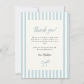 Dusty Blue Elegant Bow Boy Baby shower Bedankkaart (Voorkant)