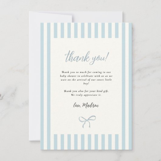 Dusty Blue Elegant Bow Boy Baby shower Bedankkaart (Voorkant)