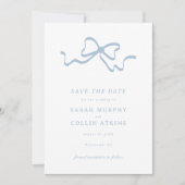 Dusty Blue Elegant Bow Save the Date Kaart (Voorkant)