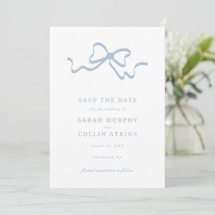 Dusty Blue Elegant Bow Save the Date Kaart