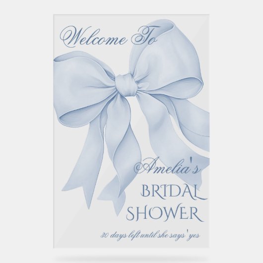 Dusty Blue Elegant Bow Vrijgezellenfeest Welkom Acryl Bord (Voorkant)
