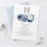 Dusty Blue Elegant Brunch en Bubble Vrijgezellenfe Kaart<br><div class="desc">Stustblauw en blauw marinesblauw; bruinrode doucheuitnodigingen - Brunch en Bubble</div>