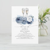 Dusty Blue Elegant Brunch en Bubble Vrijgezellenfe Kaart (Staand voorkant)