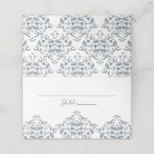 Dusty Blue Elegant Calligraphy Damask Plaatskaartje (Buitenkant ongevouwen)