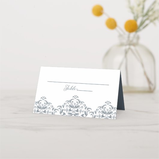 Dusty Blue Elegant Calligraphy Damask Plaatskaartje (Voorkant)