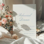 Dusty Blue Elegant Calligraphy repetitie diner Kaart<br><div class="desc">Elegante kalligrafie stoffig blauw moderne repetitie diner uitnodiging.</div>