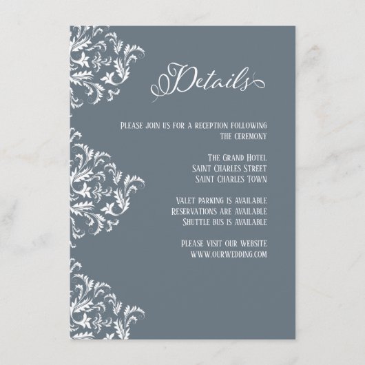 Dusty Blue Elegant Calligraphy Wedding Details Informatiekaartje (Voorkant)